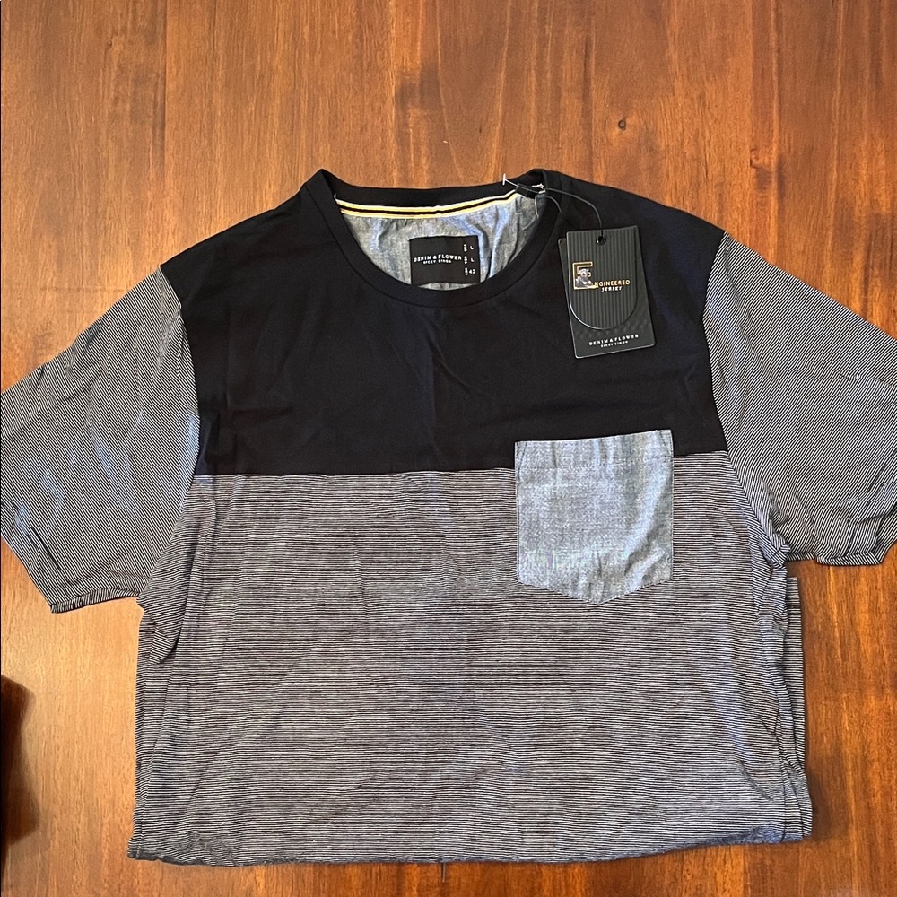 Denim & Flower Men's Black and Gray Colorblock Tee